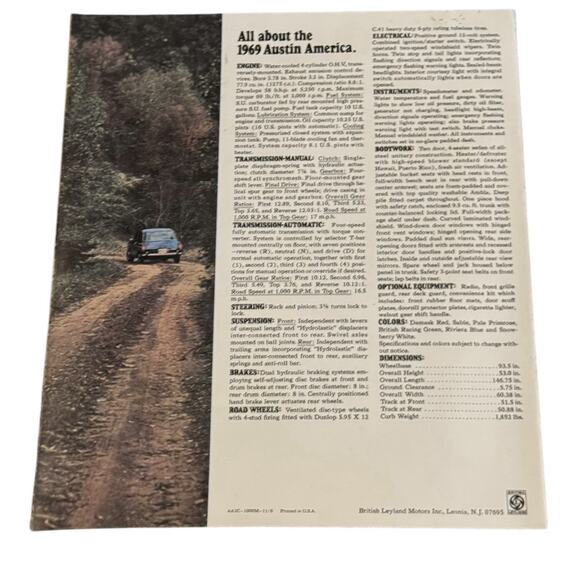 1969 Austin America British Leyland Car Dealership Sales Brochure Catalog Ad - Picture 2 of 4